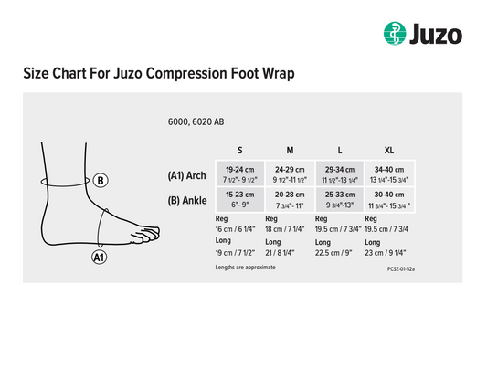 Juzo Reversa foot compression wrap size chart