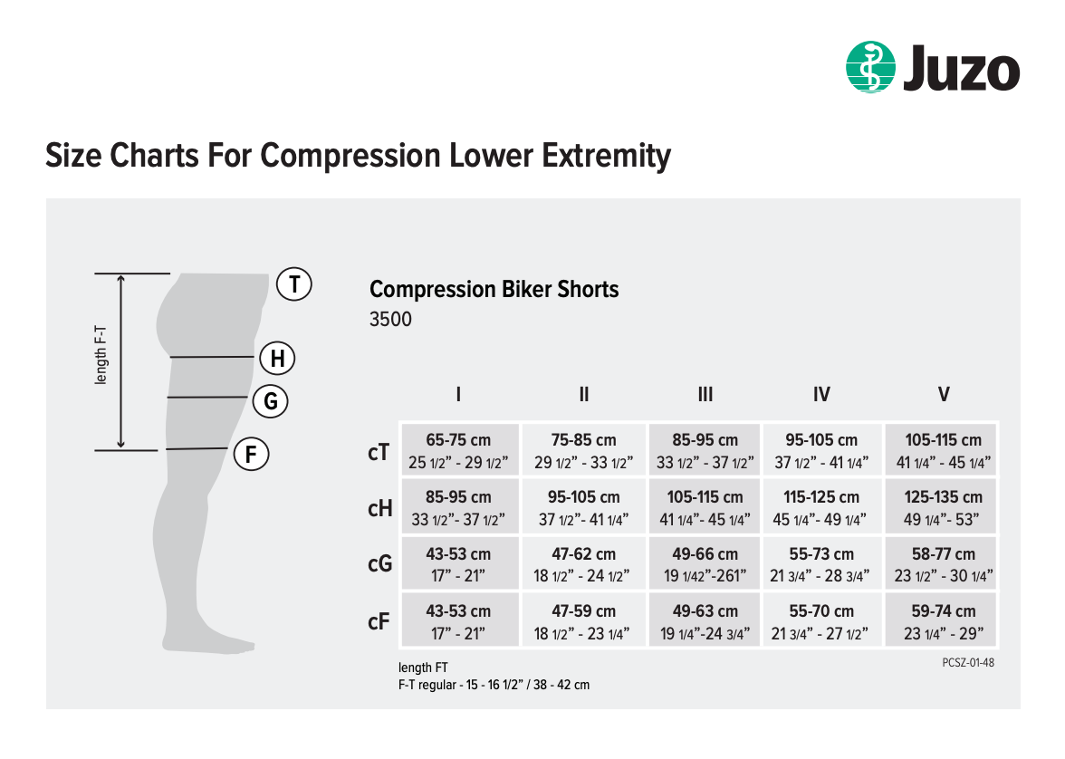 Juzo Sensation Compressive Shorts size chart