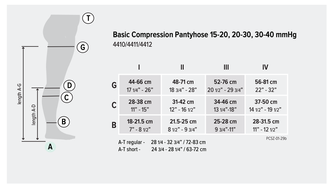 Juzo compression pantyhose size chart