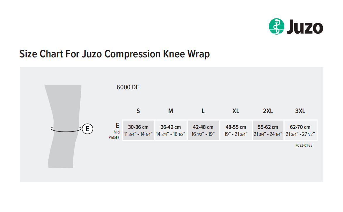 Juzo Reversa knee wrap size chart
