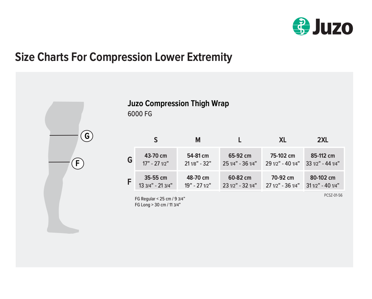 Juzo Reversa thigh wrap size chart